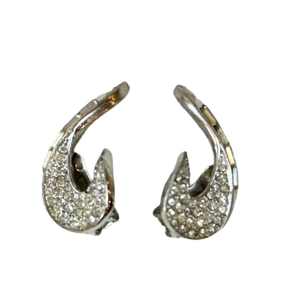 Vintage Marboux Numbered 360 Marcel Boucher Swirl Earrings Baguette Pave Clip